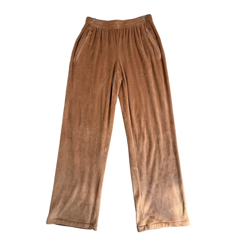 SKIMS Velour Wide Leg Pants Womens S Sienna Brown Zip Pockets Elastic Waist EUC